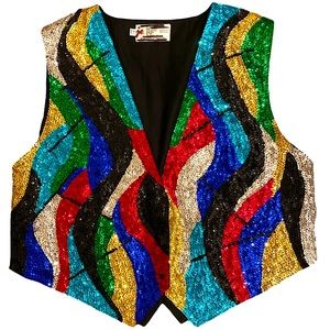 VINTAGE JC SEQUIN RAINBOW VEST  SZ XL